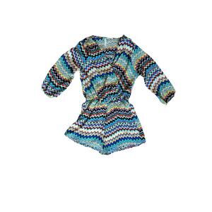 Sage Vibrant Bold Multicolor Chevron Striped Shorts Romper Wrap Front Size Small